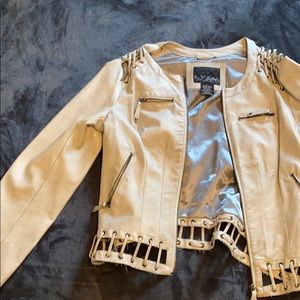 Buckle cutout moto leather jacket